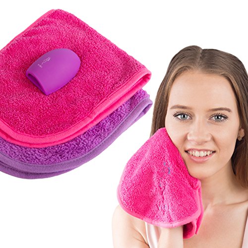 Makeup Remover Cloth (2 Pack) with FREE Makeup Brush Cleaner. Wipes Make Up Off for Clean Clear Skin. Facial Cleansing Cloths. Natural & Simple to Use - Gift Idea