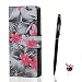 Produktbild Huawei Honor 6X Hülle, Huawei Honor 6X Schutzhülle Leder Hülle, Alfort 3 in 1 Flip Wallet Fashion Design Dual Use Falten Premium PU Leder Tasche Case Cover Folio Mappen Kasten Abdeckung für Huawei Honor 6X 5.5" Smartphone Funktion Unterstützte Telefone mit Rote Blume ( Grau ) + Netter Staub Stecker + Alfort Schwarz Stylus Pen