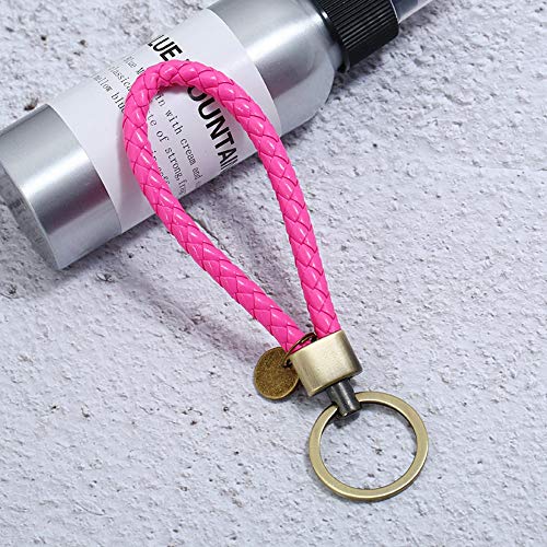 Preisvergleich Produktbild KOMO Geflochtene Lederschnur Schlüsselbund Paar Schlüsselring Bronze Gebürstet Handgefertigte Männer Und Frauen Auto Schlüsselanhänger, Pflaumenrot