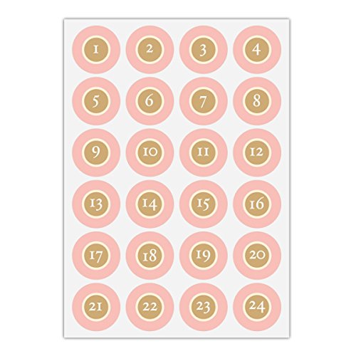 Download 5 x 24 classiques autocollants du calendrier de l'Avent avec les nombres 1 - 24 simple, rose, MAT étiquette adhésive en papier, labels, vignettes, stickers pour faire des calendriers de l'Avent, décorer des cadeaux de Noel, décoration du table, des paquets, lettres etc. (ø 45mm; 5 x 24 nombres)