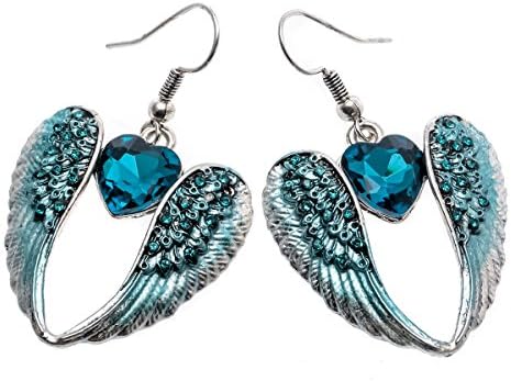 Loveangel Jewellery Gurdian Angel Wing Heart Crystal Dangle Earrings For Women