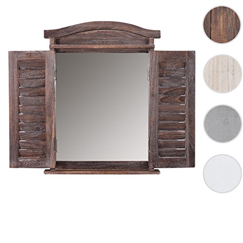 Wandspiegel Spiegelfenster mit Fensterläden 53x42x5cm ~ braun shabby
