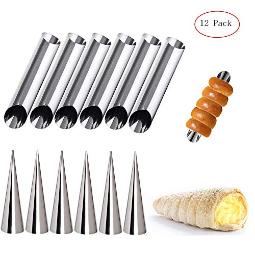 WSGQLT - Confezione da 12 stampi per cannoli in acciaio INOX, per croissant Shell Cream Roll