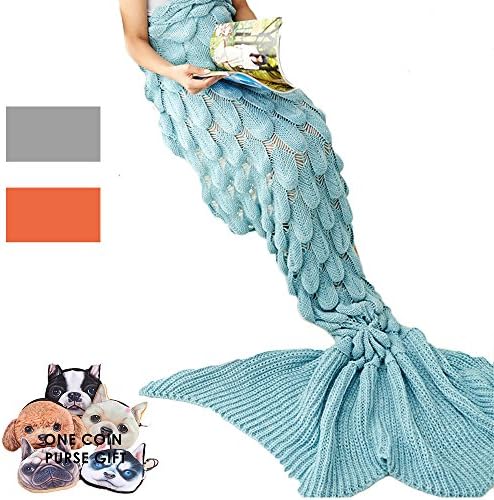 GearFan Girls Custume Crochet Mermaid Tail Blanket Knitting Handcraft All Seasons Sleeping Bag Blanket and Throws Blue (71inch*32inch)