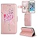 Produktbild Hülle für iPhone 5S/5/SE Flamingo Glitzer, Misteem Elegant Luxus Motiv Cartoon Anime Flip Klapphülle für Apple iPhone 5/5S - Rosé Gold