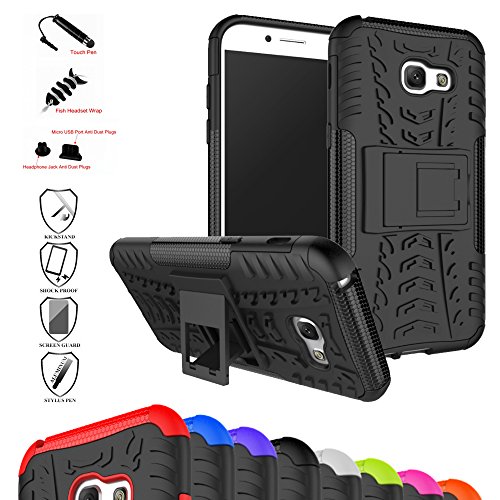 Mama Mouth Galaxy A5 2017 Funda, Heavy Duty Silicona híbrida con Soporte Cáscara de Cubierta Protectora de Doble Capa Funda Caso para Samsung Galaxy A5 2017 Smartphone,Negro