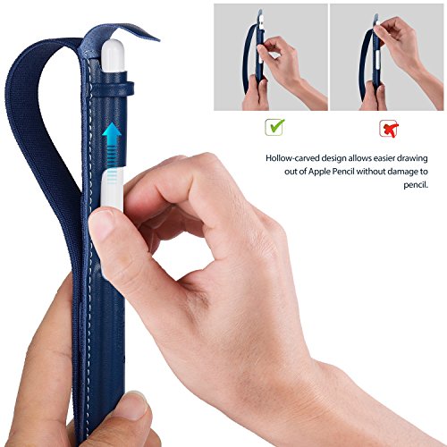 Apple Pencil Halter, Fullmosa® Hochwertige Kunstleder Stifthalter Apple Pencil Hülle Etui mit USB-Adapter-Tasche für iPad Pro 9.7 & iPad Pro 10.5,Dunkelblau - 3