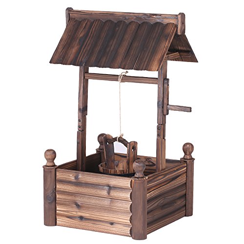 iKayaa Dekobrunnen Holzbrunnen Zierbrunnen Brunnen Gartenbrunnen aus Holz mit Dach - 4