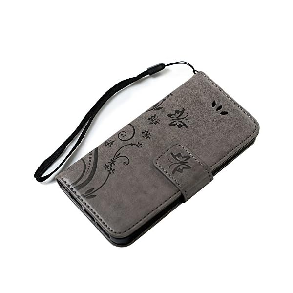 YOKIRIN iPhone 5 5S SE Wallet Case iPhone 5 5S SE Flip Hülle Schmetterling Blumen Muster Handyhülle Schutzhülle PU Leder Case Skin Brieftasche Ledertasche Tasche im Bookstyle in Blau – Bild 3