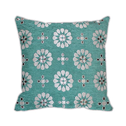 Marokkanische Luxus Designer Jacquard Chenille Geometrische Muster Fliesen Scatter Cushion Pillow Cover – Türkis & Silber Weiß 45,7 x 45,7 cm