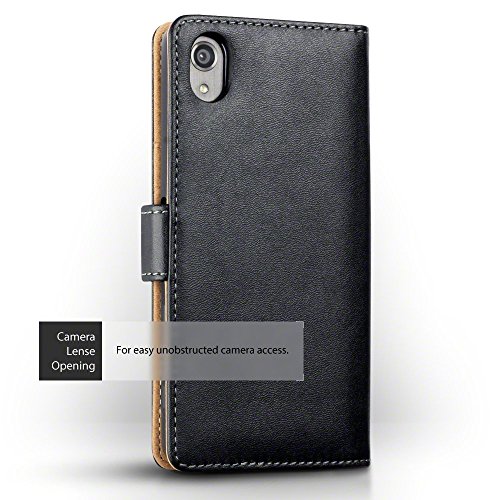 Sony Xperia X Performance Funda Cartera con tapa para billetera y compartimento para dinero - Negro con el interior tostado