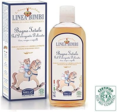 Linea Bimbi Organic 2 in 1 Baby Shampoo Body &amp; Hair Wash for Sensitive Skin No Tears Vegan Friendly Dermatology Tested, Certified Organic 250ml