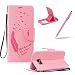 Samsung Galaxy S7 Edge Strap Lanyard Case,Samsung Galaxy S7 Edge Flip Leather Case,Herzzer BookStyle Elegant Synthetic [Feather Pattern] Folio Wallet Case Shell Holster Credit Card Slots Holder Stand Function Magnet Closure Anti-Drops Dustproof Protective Shell Phone Case Mobile Cover Protect Skin for Samsung Galaxy S7 Edge + 1 x Pink Cellphone Kickstand + 1 x Pink Stylus Pen - Pink