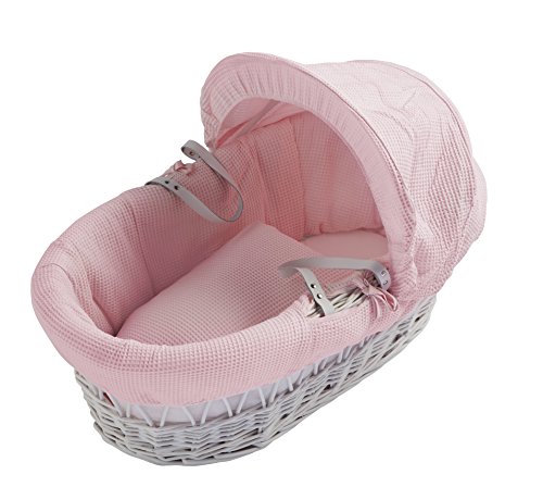 Kinder Valley Wicker Moses Basket (Pink Waffle White)