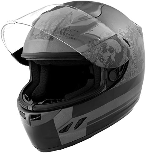 DOT Motorcycle Helmet Full Face KOI Skull Matte Grey w/ Clear Visor - Large