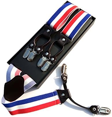 Lakebirds-Neutral sling adjustable Y Trouser Braces Suspenders, Unisex,Men and Women Blue White Red Stripe Pattern