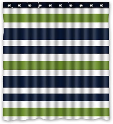 Custom Navy Blue,Green And White Stripe Waterproof Polyester Shower Curtain Bathroom Deco 66x72 inches