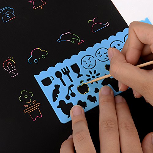BBTO 20 Blätter 21 x 28 cm Scratch Paper Scratch Boards Schwarz Beschichtet Kunst Doodle Pad Malerei Papier mit 2 Stück Holzstylus und 4 Stück Malerei Lineale - 2