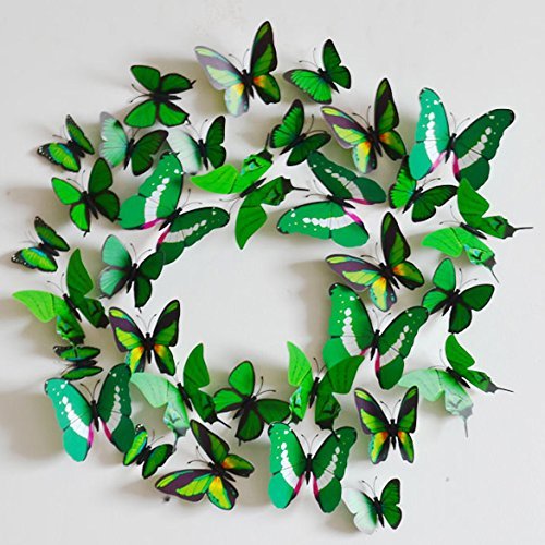 Vakind Abnehmbar Wandsticker Neu 3D- Wandaufkleber Wandtattoo Haus Dekor Zimmerschmuck 3D-Schmetterling (Grüne Hauptfarbe) - 3