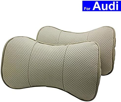 AutoSunShine 2 Pcs Genuine Leather Bone-shape Car Seat Neck Rest Headrest Comfortable Pillow Cushion (Beige)