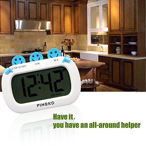 pingko Fashion Design Digital Küche Countdown Timer mit Big Display und Uhr und lauter Alarm – Weiß - 3