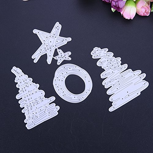 Amazingdeal365 4pcs Christmas Tree Metall Form Stanzschablonen Schablonen Schneiden DIY Dekor Sammelalbum Karten Buchzeichen Lesezeichen als Geschenk für Freunde Geburtstag Kinder,Kindergarten Hobby Schule Handarbeit Unterricht usw. Ein tolles Geschenk! - 4