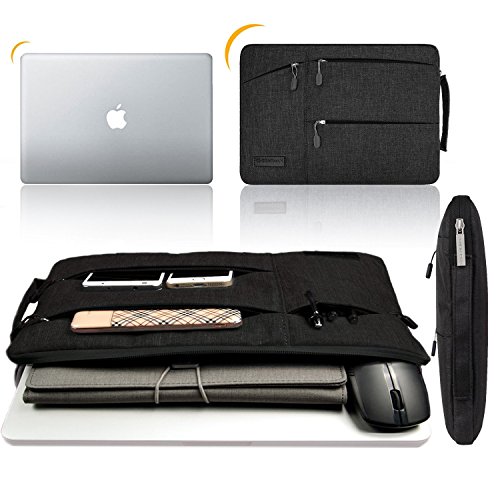 WIWU 15 Zoll Laptop Sleeve für MacBook Air / Pro Retina Ultrabooks Hülle Tasche Multifunktionale Aktentasche mit Vordertaschen Klassik Nylon Schutzhülle (Schwarz 15 Zoll) - 8