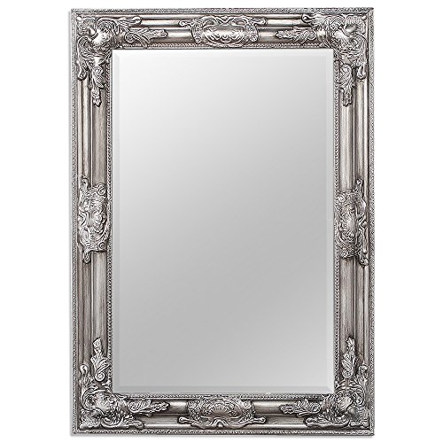WANDSPIEGEL BAROCK POMPÖS SPIEGEL Bessa 70x50cm ANTIK SILBER DESIGN HOLZRAHMEN
