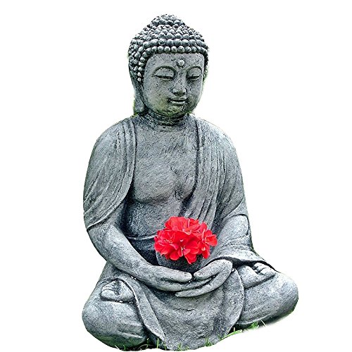 Stein BUDDHA Feng-Shui Steinfigur grau / anthrazit Patiniert massiv Skulptur Garten Deko Frostfrei Neu