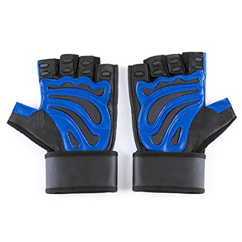 Steely-Sports Herren Fitness Handschuhe – Power Wrist Wrap Glove -Farbe: schwarz/blau Gr. S-M-L-XL-XXL // Fitness, Bodybuilding & Kraftsport - 2