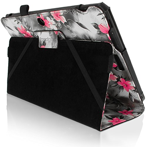 igadgitz ‚Vintage Kollektion‘ Pink auf Schwarz Blumen PU Ledertasche Hülle Folie für Asus Transformer Pad TF103C 10.1 Zoll mit Multi-Winkel Betrachtungs + Stylus-Stift Elastischen Halter + Displayschutzfolie - 5
