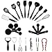 Produktbild Sigdio 27 teiliges-Set Küchenhelfer Set Küchenutensilien Kochbesteck Küchenset küchengerät Kochzubehör Kochgeschirr aus Silikon und Edelstahl hitzebeständig Kochen Tools Löffel, Pfannenwender, Schlitzöffel, Backpinsel, Spachtel, Zangen, Schaber, Schneebesen, Öffner, Messbecher, Kartoffelstampfer, Gabel (27er-Set, Schwarz)