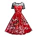Produktbild Kleid Damen Spitze Partykleid,Kurzarm Weihnachten Drucken Lange Frauen Kleider Weihnachtskleid Christmas Winter RundhalsKleider Minikleid Rock Kleidung Sweatshirts Elecenty (XL, Rot)