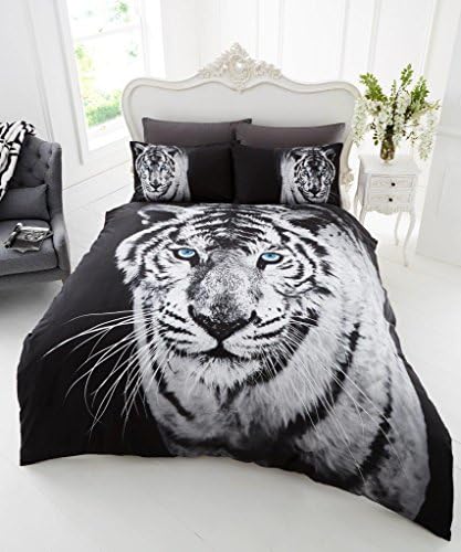 Wild @ Heart Duvet Quilt Cover Set With Pillow Cases, Bedding Set Single Double King Bed By Sady - Duvet Set (DOUBLE, WHITE TIGER)