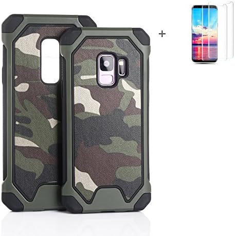 AddGuan Samsung Galaxy S9 Plus Case and Screen Protector,Camouflage Heavy duty Hybrid Armor,Protection/Shock/Dust Proof Armoured Full Body Protector Case,Suitable for Samsung Galaxy S9 Plus (Jungle camouflage)
