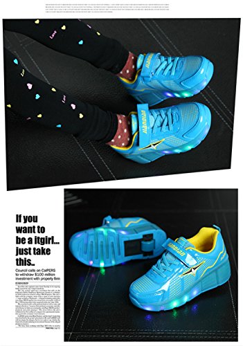 Mr.Ang Skateboard Schuhe mit LED 7 Farbe Farbwechsel Lichter blinken Räder SchuheTurnschuhe Jungen und Mädchen Flügel-Art Rollen Verstellbare neutral Kuli Rollschuh Schuhe - 5