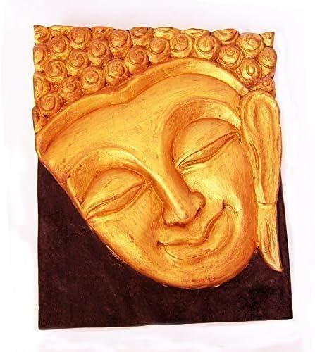Double Duck Thai Buddha Head Brown and Gold Wooden Wall Plaque 30cm x 20cm Handmade hardwood