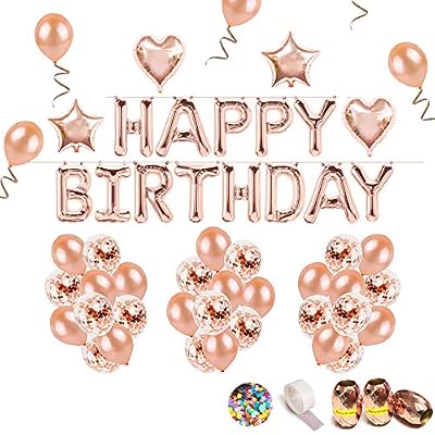 iZoeL Anniversaire Ballon Rose Kit Guirlande Happy Birthday Ballon, 15 Ballons Confettis Rose Or, 36 Latex Ballon Rose Or, 4 Ballons Chiffre étoile et Coeur (Rose Or FBA)