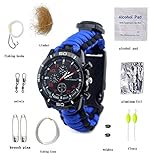 HW Überlebens-Armbanduhr, Männer & Frauen Notfall Überleben Uhr Mit Paracord/Pfeife / Feueranzünder/Schaber / Kompass Thermometer,Multifunktionalen Outdoor-Ausrüstung,Blue