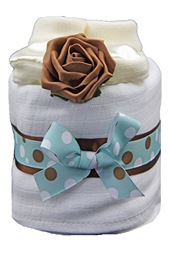 New 1 Tier Nappy Cake Gift brown and mint - unisex neutral baby present for maternity, showers