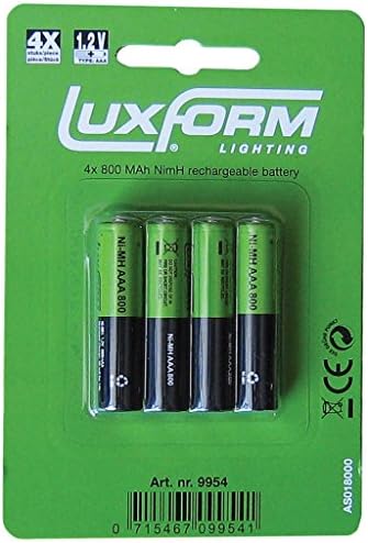 LuxformLighting AAA Rechargeable Battery - 800 mAh NiMH 1.2V - Pack of 4