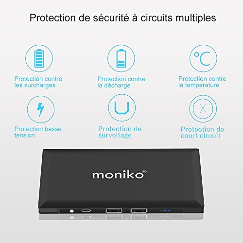 Moniko Batterie Externe 9000 mAh Chargeur Portable Universel avec C  bles Micro USB et Lightning Int  gr  s Batterie de Secours pour iPhone iPad Samsu