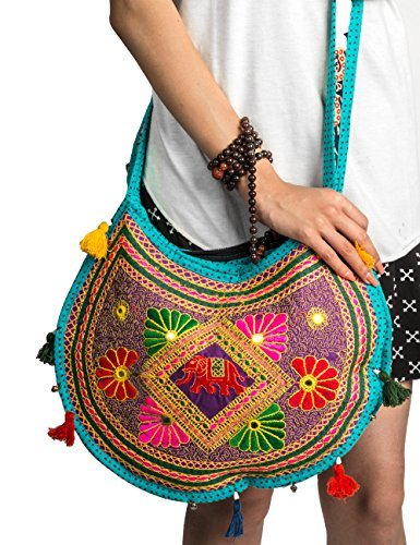 Tribe Azure Fair Trade Bolsos cruzados de algodón para mujer Medio Azul
