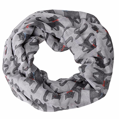 Fulltime(TM) Femmes Voile Bow Cat motif imprimé soie écharpe châle foulard (Gris)