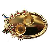 Pooja thali with Kumkum Cum Sindoor Bowl from iHandikart (6.0x3.6 inch) Designer Mlticolor Pooja Thali, Rakhi Pletter,Tilak-Arti Traditional Rakhi Pooja Thali Special for Festive Thali,(Pack of 1)