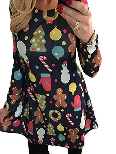 SWEETFISH Damen Candy Kittel Weihnachten Ausgestellt Franki Santa Damen Lebkuchen Rentier Rudolph Mini Swing Kleid (EU Small(34), Schwarz-859) SWEETFISH Damen Candy Kittel Weihnachten Ausgestellt Franki Santa Damen Lebkuchen Rentier Rudolph Mini Swing Kleid (EU Small(34), Schwarz-859)