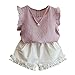 Produktbild Outfits Sets Kind Janly 0-7 Jahre alte Mädchen Rüschen Bluse Hemden + Taschen Kurze Hose Sommer (2-3 Jahre alt, Rosa)