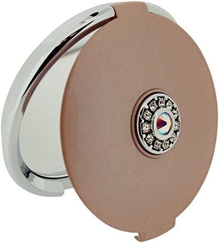 FMG Compact Mirror Blush Coloured Round 5x Magnification Travel Pocket Mirror Made With Swarovski Crystals, in a Presentation Box SC1149