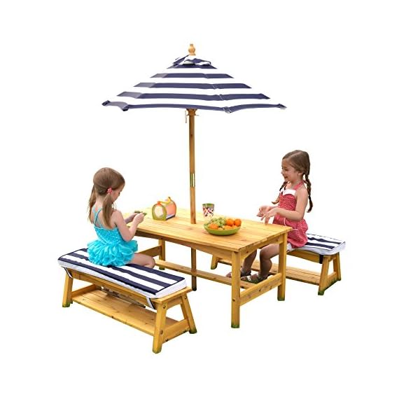 KidKraft 106 Gartentischset mit Bank, Kissen und Sonnenschirm
