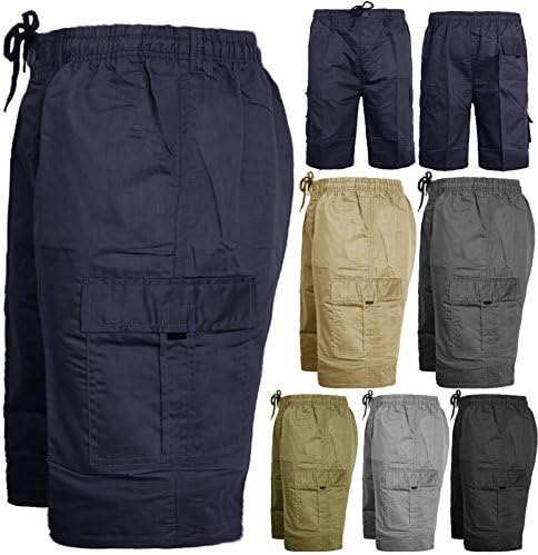 MENS CARGO COMBAT PLAIN SHORTS ELASTICATED WAIST SUMMER BIG SIZES